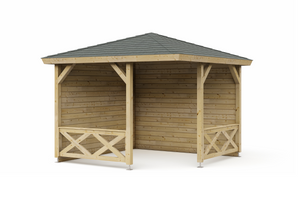 Interflex Hoekpaviljoen P3055 298x298 cm 28 mm vuren groen geÃ¯mpregneerd- Puntdak- Hout- Interflex