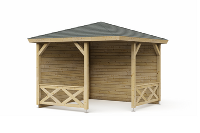 Interflex Hoekpaviljoen P3055 298x298 cm 28 mm vuren groen geïmpregneerd- Puntdak- Hout- Interflex
