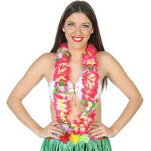 Atosa Hawaii krans/slinger - Tropische kleuren roze - Grote bloemen hals slingers   -