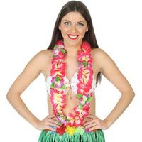 Atosa Hawaii krans/slinger - Tropische kleuren roze - Grote bloemen hals slingers   - - thumbnail