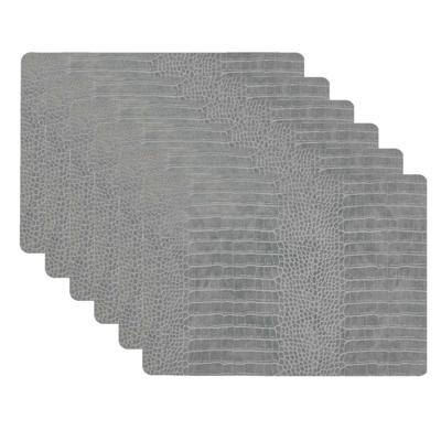 Unique Living placemats Croco lederlook - 6x - 43 x 30 cm - zilvergrijs - pvc - tafel onderleggers