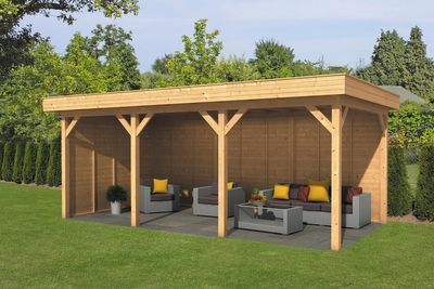 Lariks/Douglas Overkapping Oslo L type 6 blank 690x380 cm- Plat dak- Onbehandeld lariks Douglas hout- Tuindeco