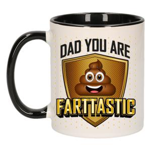 Cadeau koffie/thee mok voor papa - zwart - fantastische pap - keramiek - 300 ml - Vaderdag