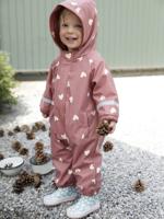 Bedrukte regenjas met capuchon voor baby's, gevoerd met fleece oudroze