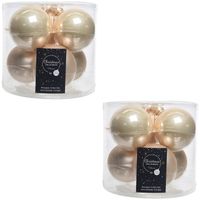 12x Licht parel/champagne glazen kerstballen 8 cm glans en mat - thumbnail