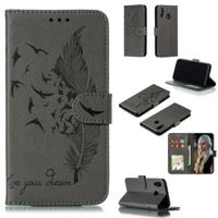 Feather patroon Litchi textuur horizontale Flip lederen draagtas met portemonnee & houder & kaartsleuven voor Galaxy M20 (grijs)
