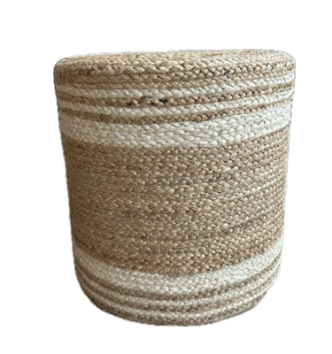 Poef jute naturel off-white gestreept ø40 / hg 40 cm