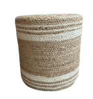 Poef jute naturel off-white gestreept ø40 / hg 40 cm