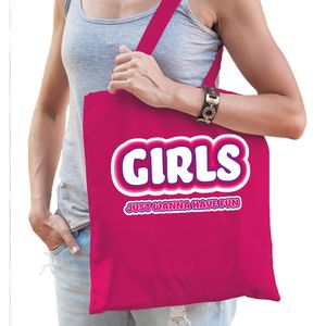 Bellatio Decorations vrijgezellenfeest tas - katoen - 42 x 38 cm - fuchsia roze - Girls Fun   -