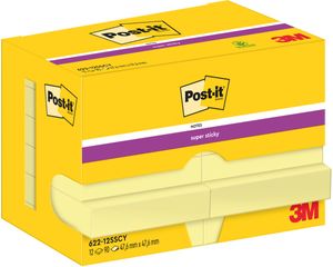 Post-It Super Sticky Notes, 90 vel, ft 47,6 x 47,6 mm, geel, pak van 12 blokken