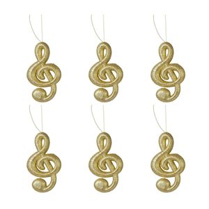 6x Gouden G-sleutel muzieknoten kerstversiering hangdecoratie 15 cm