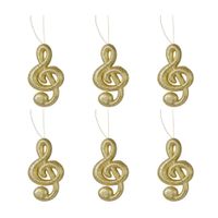 6x Gouden G-sleutel muzieknoten kerstversiering hangdecoratie 15 cm - thumbnail