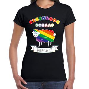 Gay Pride T-shirt voor dames - regenboog schaap - zwart - LHBTI