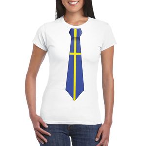 Wit t-shirt met Zweden vlag stropdas dames