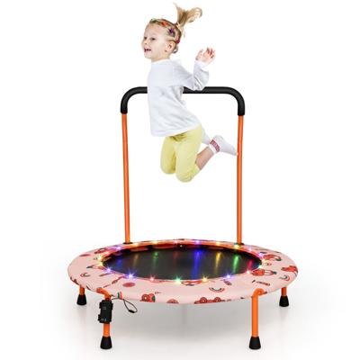 Φ92 cm Kindertrampoline Gevoerde Veiligheidshandgreep voor Kinderen met Led-Verlichting Ronde Springmat en Beschermhoes-Oranje