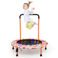 Φ92 cm Kindertrampoline Gevoerde Veiligheidshandgreep voor Kinderen met Led-Verlichting Ronde Springmat en Beschermhoes-Oranje
