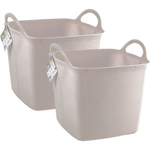 Kuip/emmer/wasmand - 2x - flexibel - beige - 27 liter - vierkant - kunststof