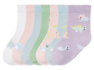 lupilu Peuters meisjes sokken, 7 paar, met bio-katoen (23/26, Blauw/Groen/Roze/Wit/Lila)