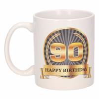 Leeftijd 90 jaar Koffiebeker - Mok - Luxe print in zwart/goud - Wit - verjaardag cadeau - 300 ml