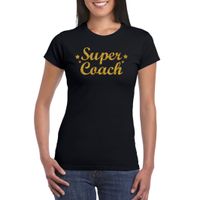 Super Coach cadeau t-shirt met gouden glitters op zwart voor dames - thumbnail