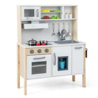 Houten Kinderkeuken Speelkeuken met Magnetron Afzuigkap Kookplaat Speelgootsteen Oven Ijsblokjesmachine en 18 Accessoires