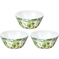 3x Melamine serveerschalen tropische print/wit 25 cm