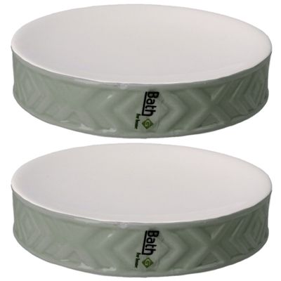 Set van 2x stuks zeephouders/zeepbakjes groen/wit keramiek 10 cm