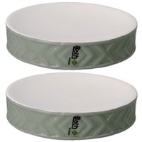 Set van 2x stuks zeephouders/zeepbakjes groen/wit keramiek 10 cm