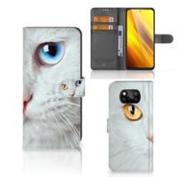 Xiaomi Poco X3 | Poco X3 Pro | Telefoonhoesje | Met pasjeshouder | Witte Kat