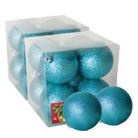 16x stuks kerstballen ijsblauw glitters kunststof 7 cm - thumbnail