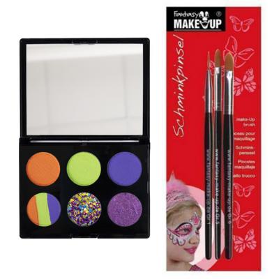 Carnaval schmink setje - Heksen thema kleuren - penselen - waterbasis