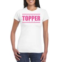 Verkleed T-shirt voor dames - topper - wit - roze glitters - feestkleding - thumbnail