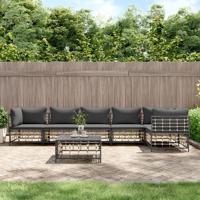 7-delige Loungeset met kussens poly rattan antracietkleurig