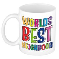 Bellatio Decorations Cadeau mok / beker - Worlds Best Neighbour - regenboog - 300 ml - voor buurman/vrouw   -