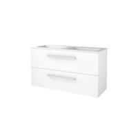 Basic-Line Start 46 Badkamermeubelset - 120 x 46 cm - Met Grepen - 2 Lades - Acryl Wastafel - Zonder Kraangat - Ice White