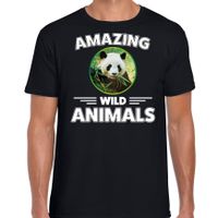 T-shirt pandaberen amazing wild animals / dieren zwart voor heren