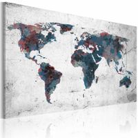 Schilderij -  Wereldkaart - Continenten , premium print op canvas