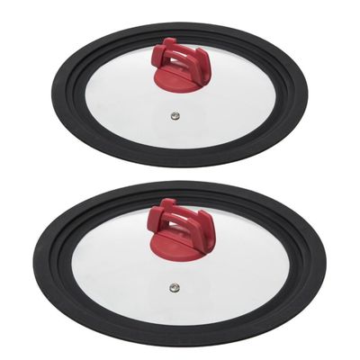 2x Universele glazen pannendeksels met siliconen rand 22/24/26 cm en 26/28/30 cm
