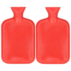 Warmwaterkruik - 2x - met rubberen hoes - rood - 2L - kruik