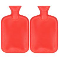 Warmwaterkruik - 2x - met rubberen hoes - rood - 2L - kruik