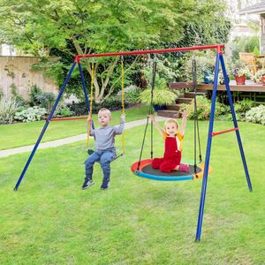 Schommelframe van Metaal tot 250 kg Belastbaar met Grondanker Antislip Voetkap voor Dubbele Schommel Nestschommel (Alleen Frame)