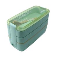 900ml 3 lagen Bento box lunch vak voedsel container tarwestro materiaal microwavable serviesgoed Lunchbox (groen)