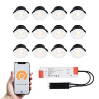 Set van 12 Cadiz Smart LED Mini Inbouwspots - Veranda spots - 12V 3W 200lm - Dimbaar - Wifi & Bluetooth - 2700K - IP44 waterdicht - Wit