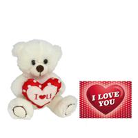 Pluche knuffelbeer met I Love hartje - wit/rood - 20 cm - inc. wenskaart - thumbnail