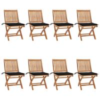 Tuinstoelen 8 st inklapbaar met kussens massief teakhout