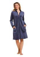 Velvet badjas met ritssluiting - blauw-(44-46) L