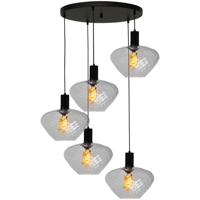 Masterlight 5-lichts vide hanglamp - zwart -Porto met Blossom smoke glazen - 2712-05-05-50-5-7