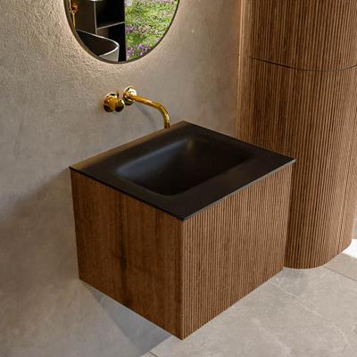 Badmeubel Mondiaz Kurve | 50 cm | Meubelkleur Walnut | Wastafelkleur Urban | Midden spoelbak | Zonder kraangaten