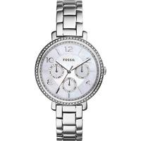Fossil ES3755 Jacqueline Dameshorloge van roestvrij staal met kristallen accenten en schakelarmband