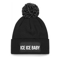 Ice ice baby muts met pompon unisex one size - zwart